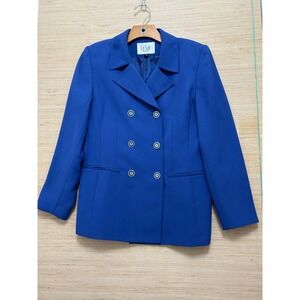 Le Suit Petite Royal Blue Double Breasted Blazer Jacket Size 6P Martingale Back